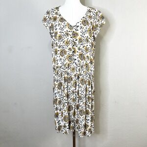 Garnet Hill Dress Marina Crepe Gauze Yellow Floral Shift Button Shirt Size Small